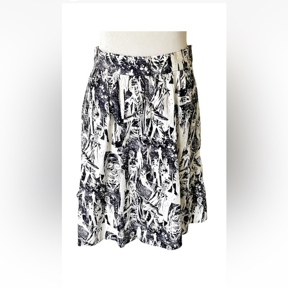 Womens Folter Sz Medium Skirt Zombie Living Dead Monsters Sketch Print Black Wht - Picture 1 of 5